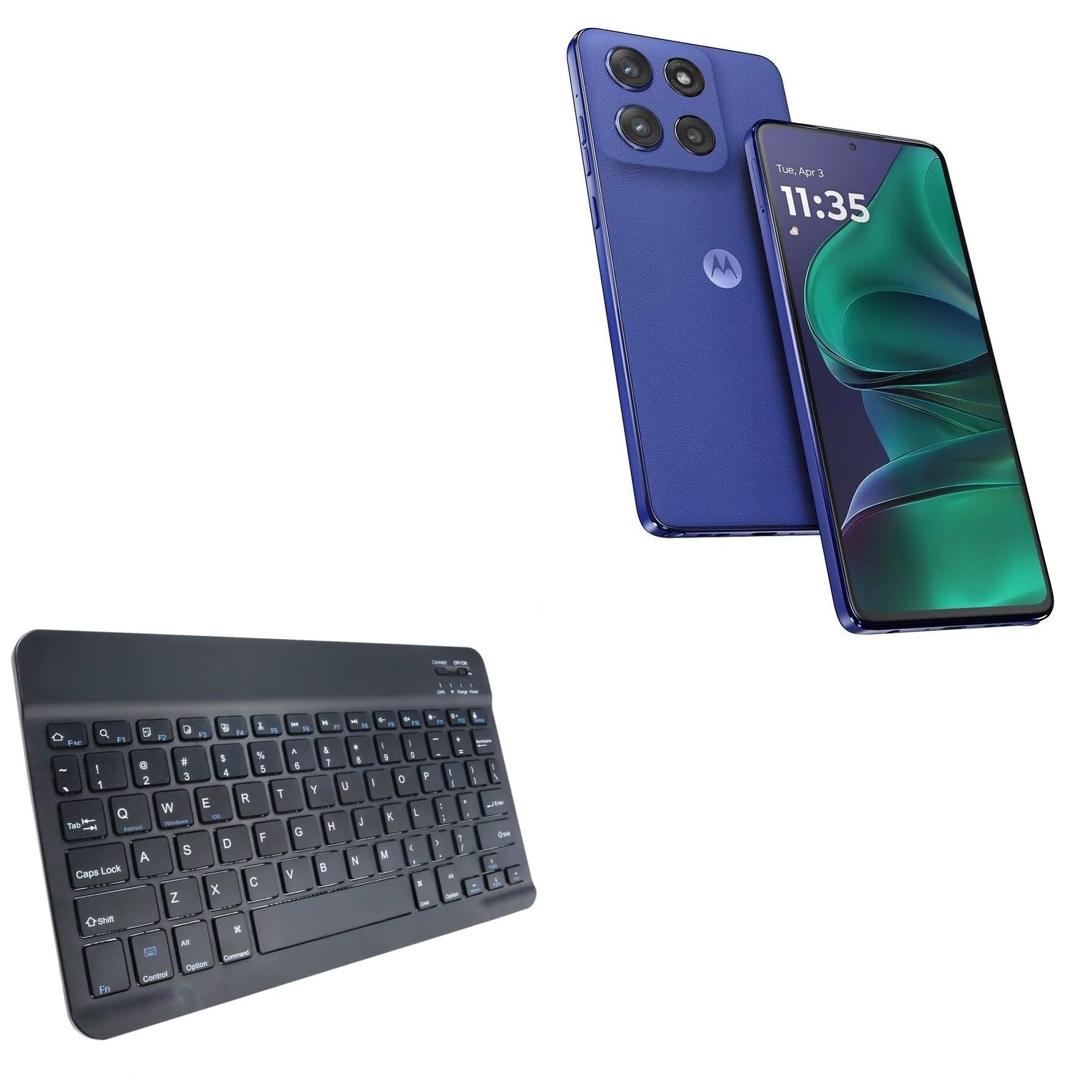 BoxWave Keyboard Compatible with Motorola Edge 60 Stylus - SlimKeys Bluetooth Keyboard, Portable Thin with Chiclet-Style Keys - Jet Black