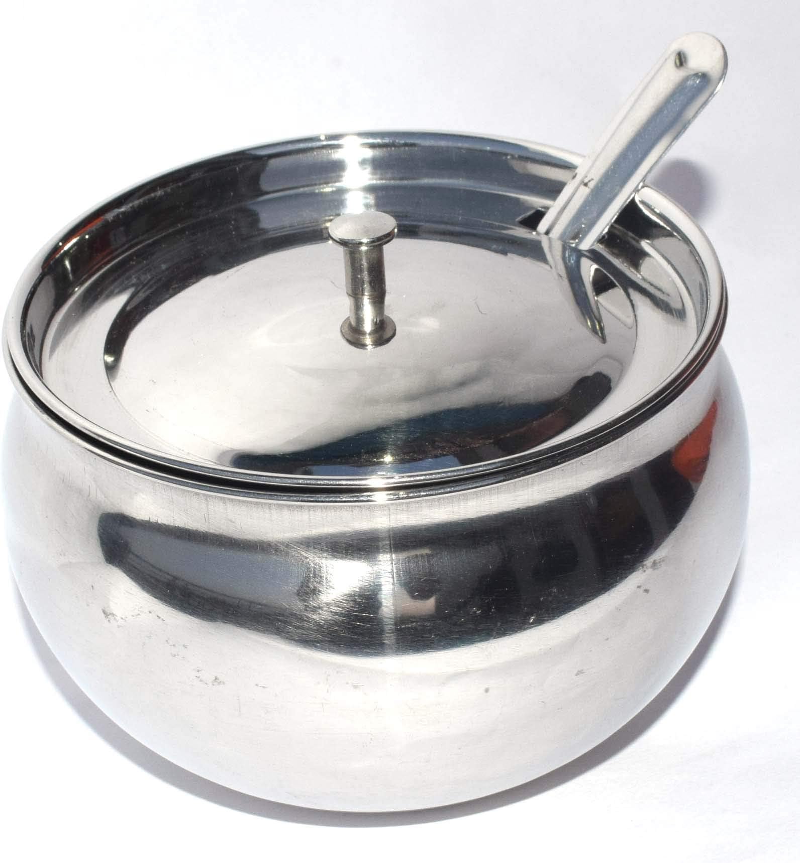canberry ghee pot steel ghee dani oil pot for kitchen storage steel jar container with spoon puja ghee pot pack of 1, Stainless Steel