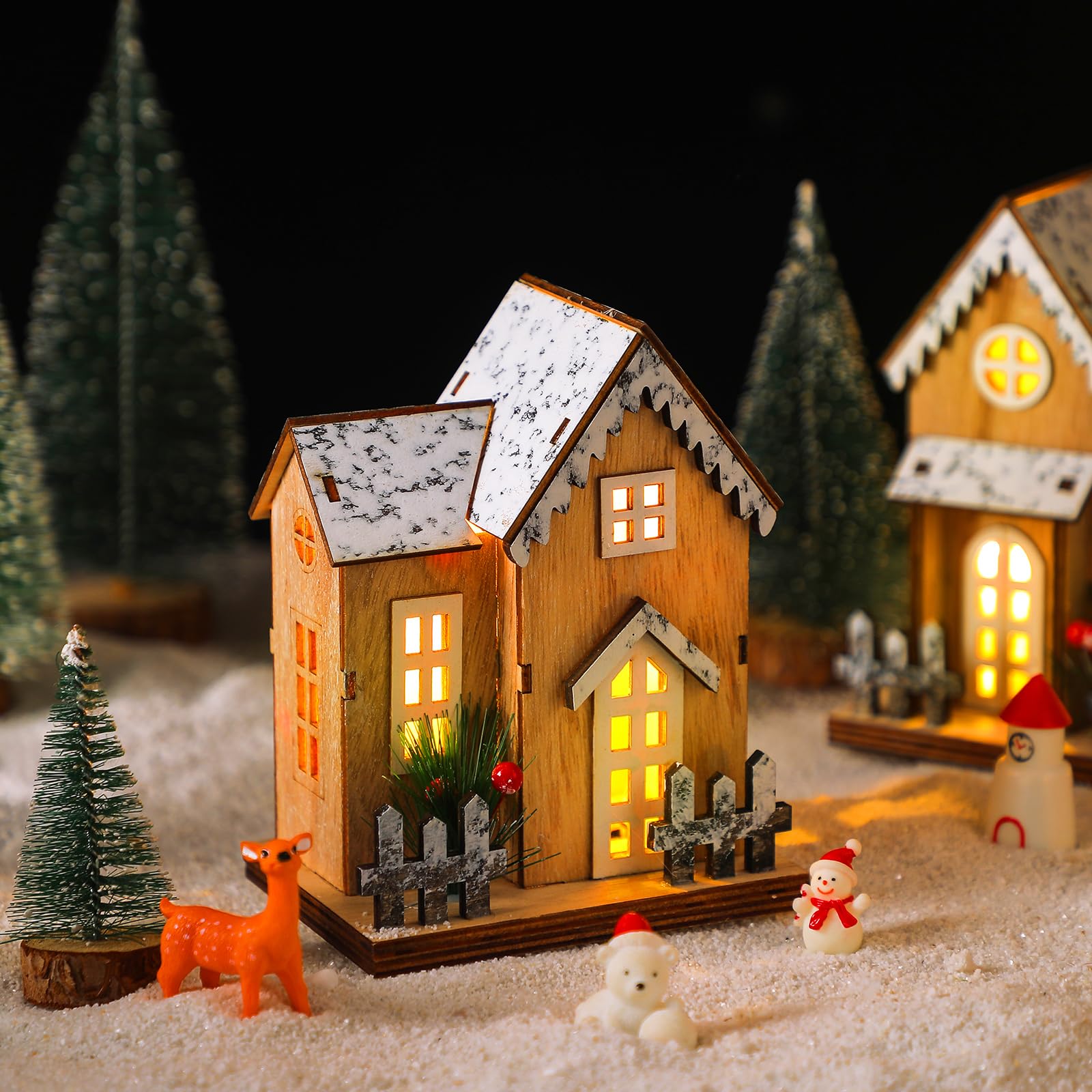 out       Natural  Xmas✩⡱灯りのともるキリカブhouse Amazon.com: Kigley 3 Pack Christmas Village House Decor Scene Snow