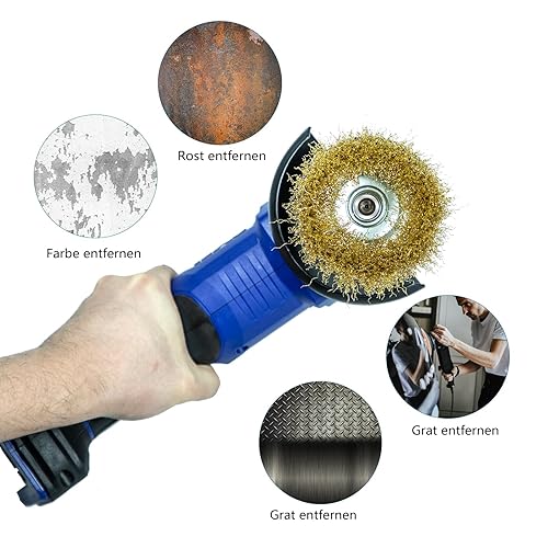 Miniatura 4 de SALI - Juego de 2 cepillos de taza de alambre, cepillo de taza crimpado grueso de 4 pulgadas para amoladoras, con eje de 5/8 pulgadas para limpieza