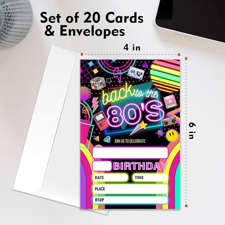 Amazon.com : Back To The 80s Birthday Party Invitation-20 Retro 1980's Neon Theme Party Invite Birthday Invitation With Envelopes for Woman Man Party Invite Cards-4×6 inches-B002 : Home & Kitchen the-80-s-free-printable-invitations-oh-my-fiesta-in-english