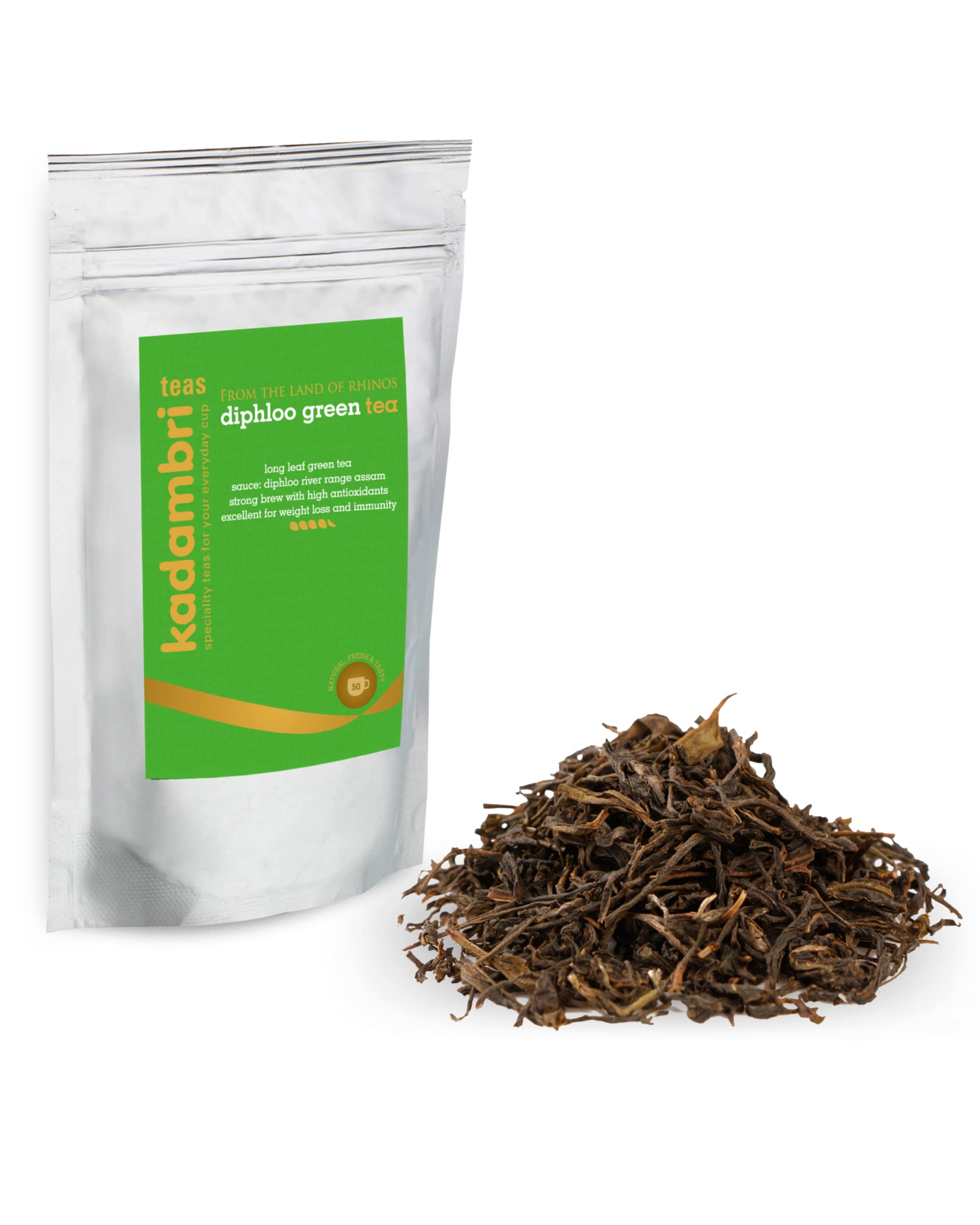 Kadambri Teas Long Leaf Diphloo Green Tea (Higher Antioxidants for Natural Weight Loss, Strong Brew, Immunity Booster Assam Tea) (100 Grams, 50 Cups) (B0747QKCBR) Amazon Price History, Amazon Price Tracker