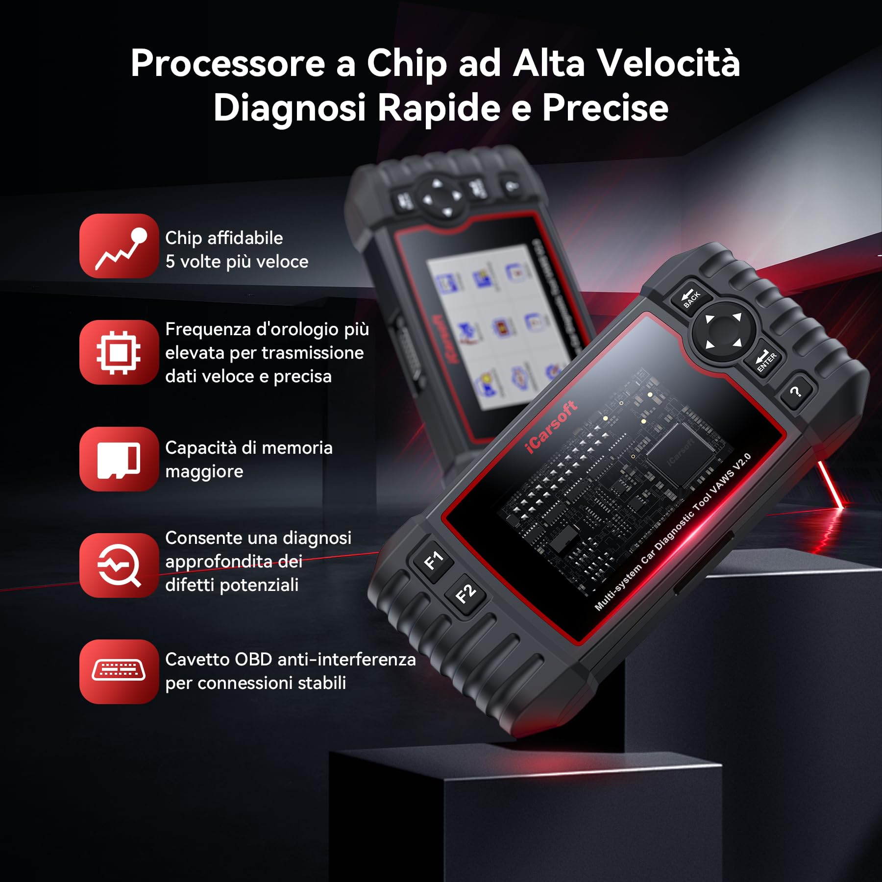 iCarsoft VAWS V2.0 OBD2 Auto Diagnostica per V.W/AU.di/Skoda/Seat, Diagnosi Auto in Italiano Tutti i Sistemi, 9 Funzioni di Ripristino, Olio/EPB/BMS/ETC/SAS/INJ/TPMS/DP-F/ABS, Aggiornamento a Vita