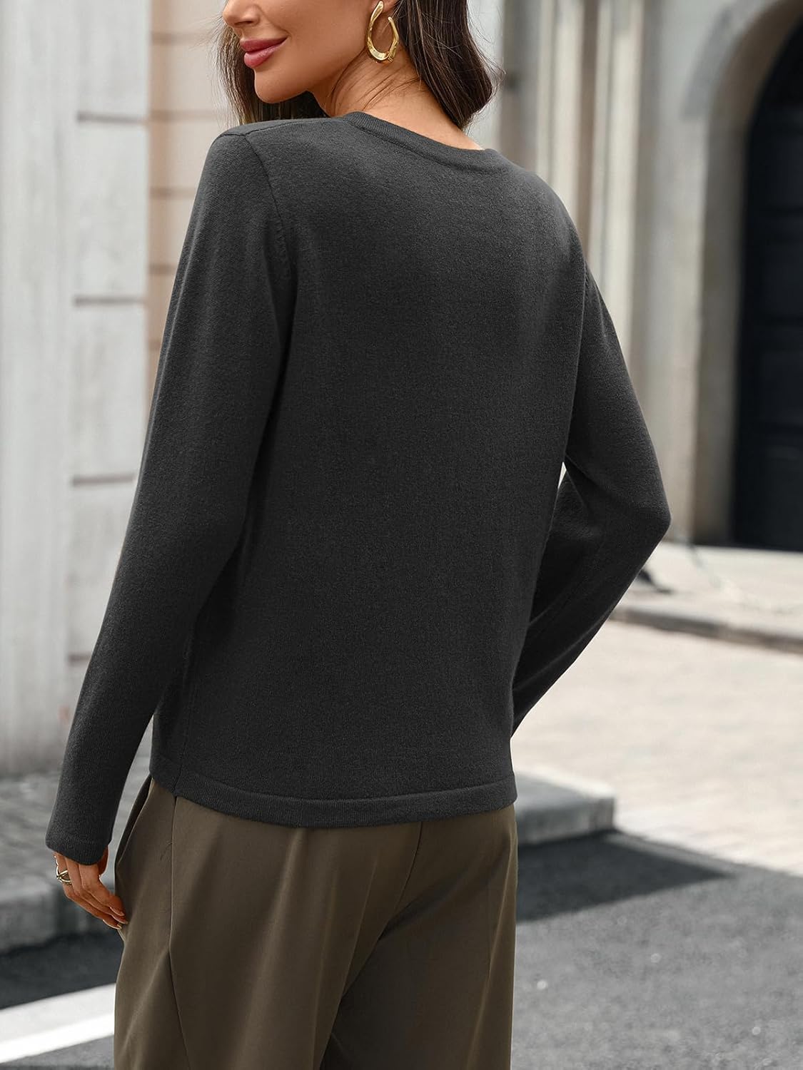 Women's 100% Wool Sweater Henley Crew Neck Knit Pullover Sweater Half Button up Jumper Office Casual Outfits - Image 5