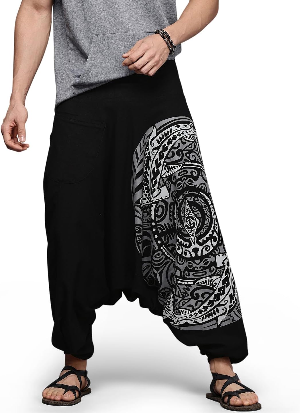 TheVeshtiCompany Men's Boho Harem Pants - Elastic Ankle Joggers, Oversized Loose Aladdin Yoga Pajama Pants, 100% Cotton