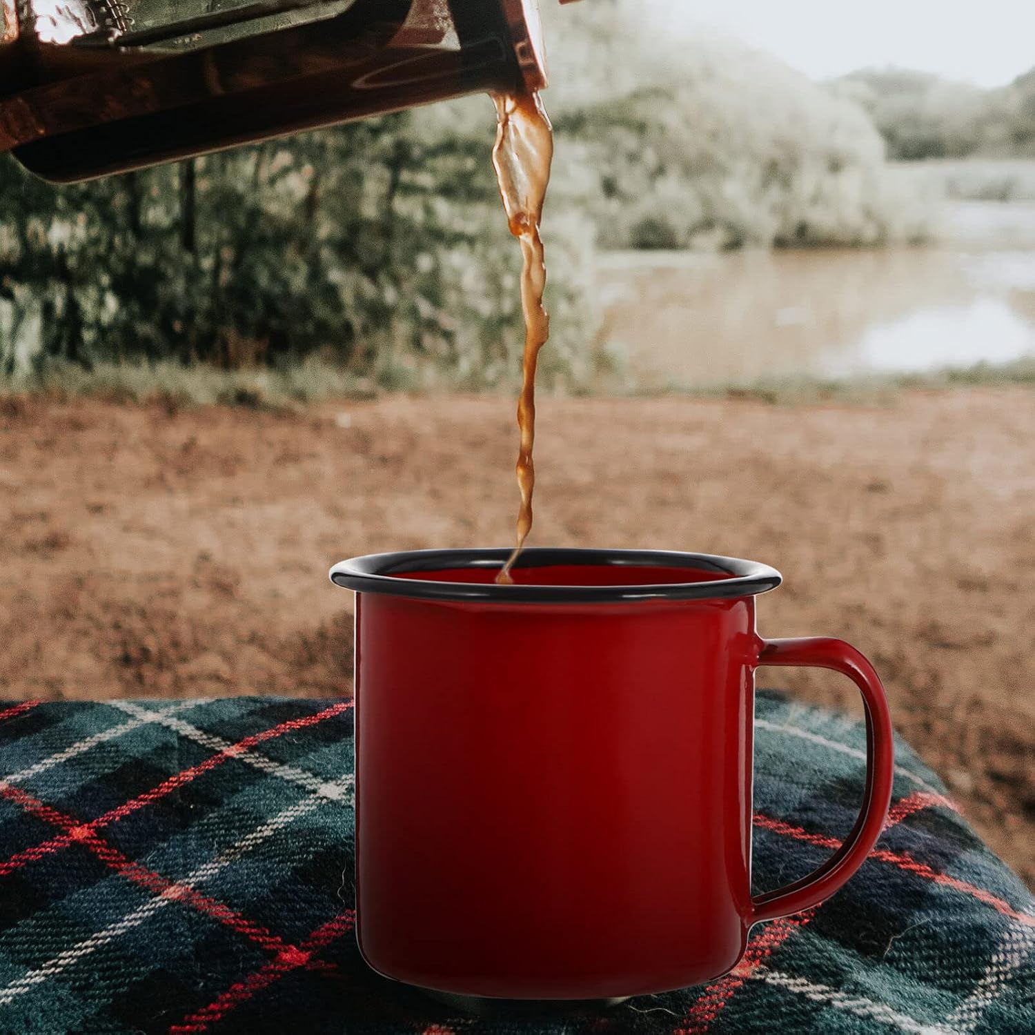 VOSAREA Enamel Camping Mug Vintage Drinking Coffee Tea Milk Cup Enamelware for Home Office Travel Picnic Campfire Hiking Party Supplies Red