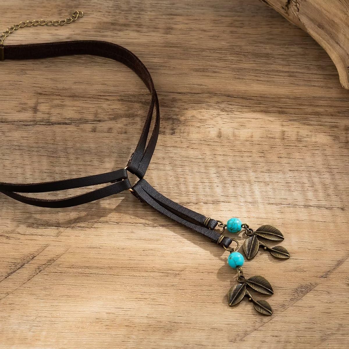 Vintage Negro Marrón Gargantilla Colgante Turquesa Boho Cuero Terciopelo Accesorios
