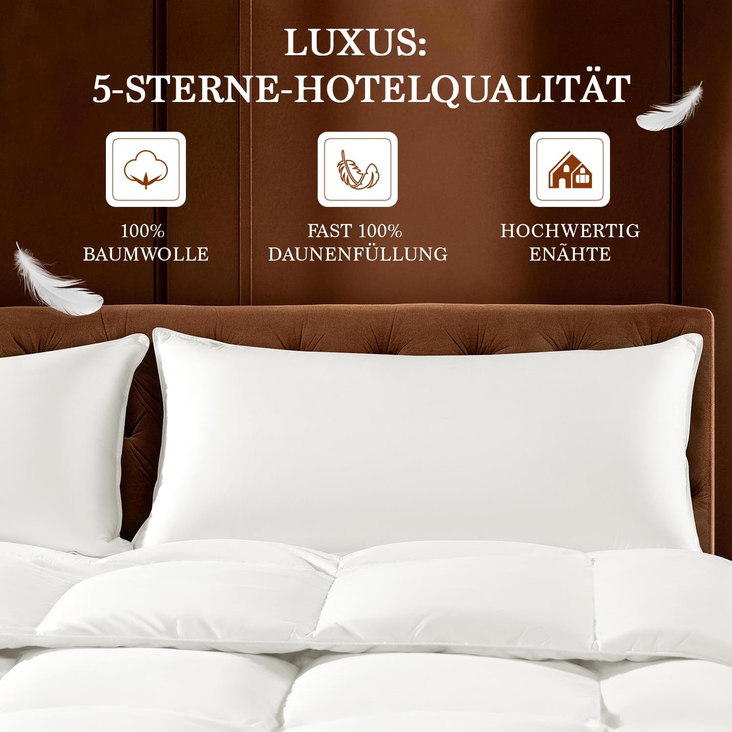 DEITAS Daunenkissen für Optimalen Nackenstütz, Luxus Federkissen mit 3 Kammer Füllung zum Schlafen, Weiche & Atmungsaktive 100% Baumwollbezug(750 g)(Weiß,40x80 cm (2 Stück))