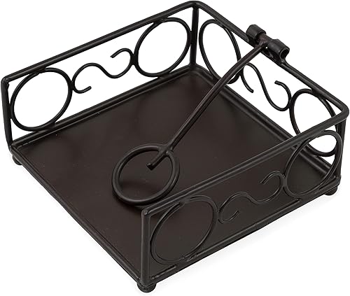 Boston International Servilletero de metal, tamaño de cóctel, remolino plano negro