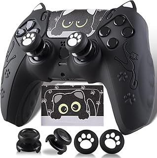 1 x Silikon-Aufkleber und Verlängerungsgriffe für PS5-Controller, Katzen, Schwarz