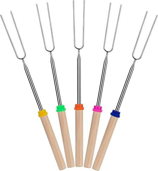 UNCO - Extendable Stainless Steel Roasting Sticks, 5 Pack, 32" - For S'mores, Hot Dogs, Campfires and Fire Pits