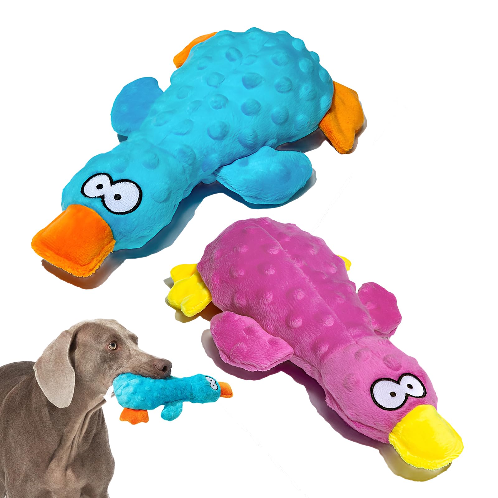 Quietschendes Hundespielzeug Ente, gefülltes Plüsch-Hundespielzeug für Welpen, interaktives Knisterente, Kauspielzeug für kleine und mittelgroße Hunde, um sie zu beschäftigen, 2 Stück