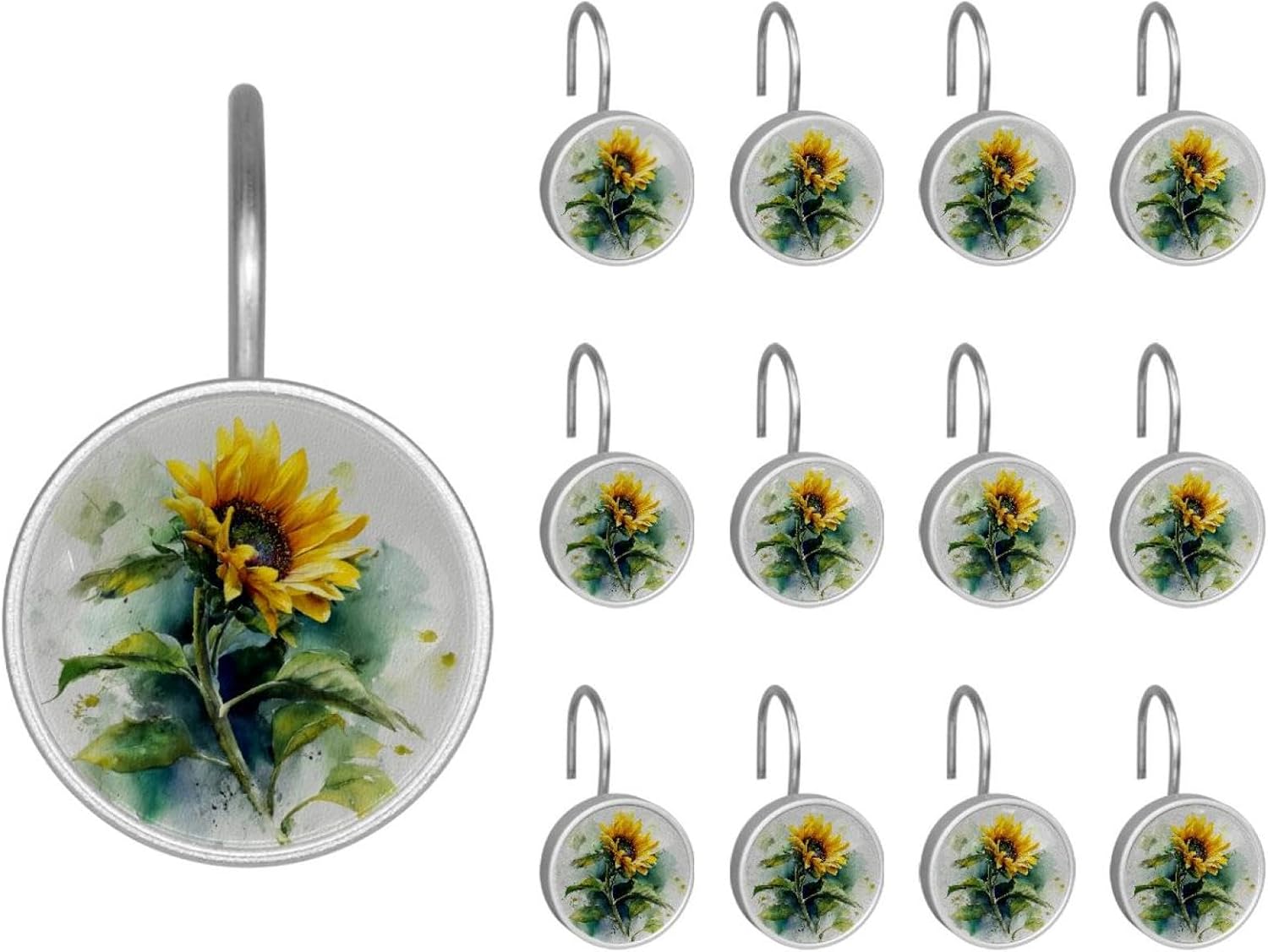12PCS Watercolor Moroccan Shower Curtain Hooks Rings for Bathroom, Decorative Shower Curtain Hooks Rods Curtains and Liner