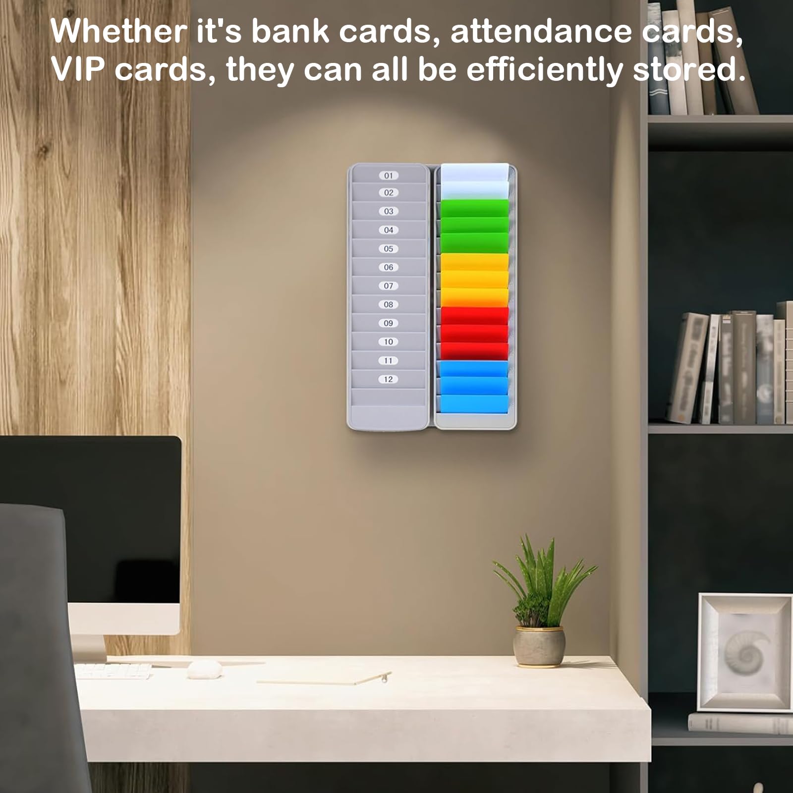 Supporto Da Parete per Carte Dipendenti, Porta Tessere Da Parete 12 Slot, Appendere Organizer per Registratore Di Presenze, Plastica, per Ufficio e Famiglia (Grigio-Bianco)