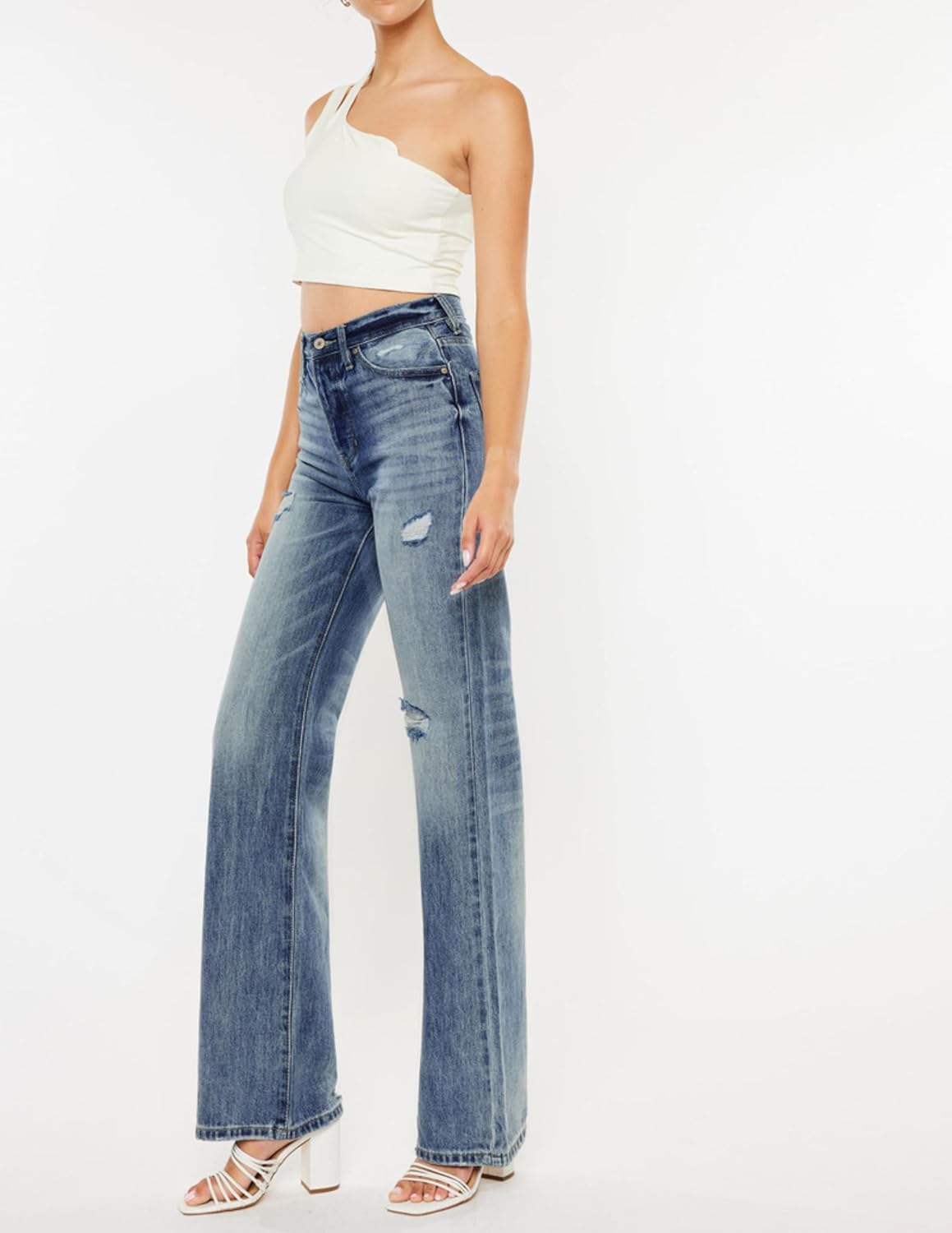 Kan Can Women Denim Jean Montana Ultra High Rise 90's Flare Jeans Medium Wash - KC7373MV2