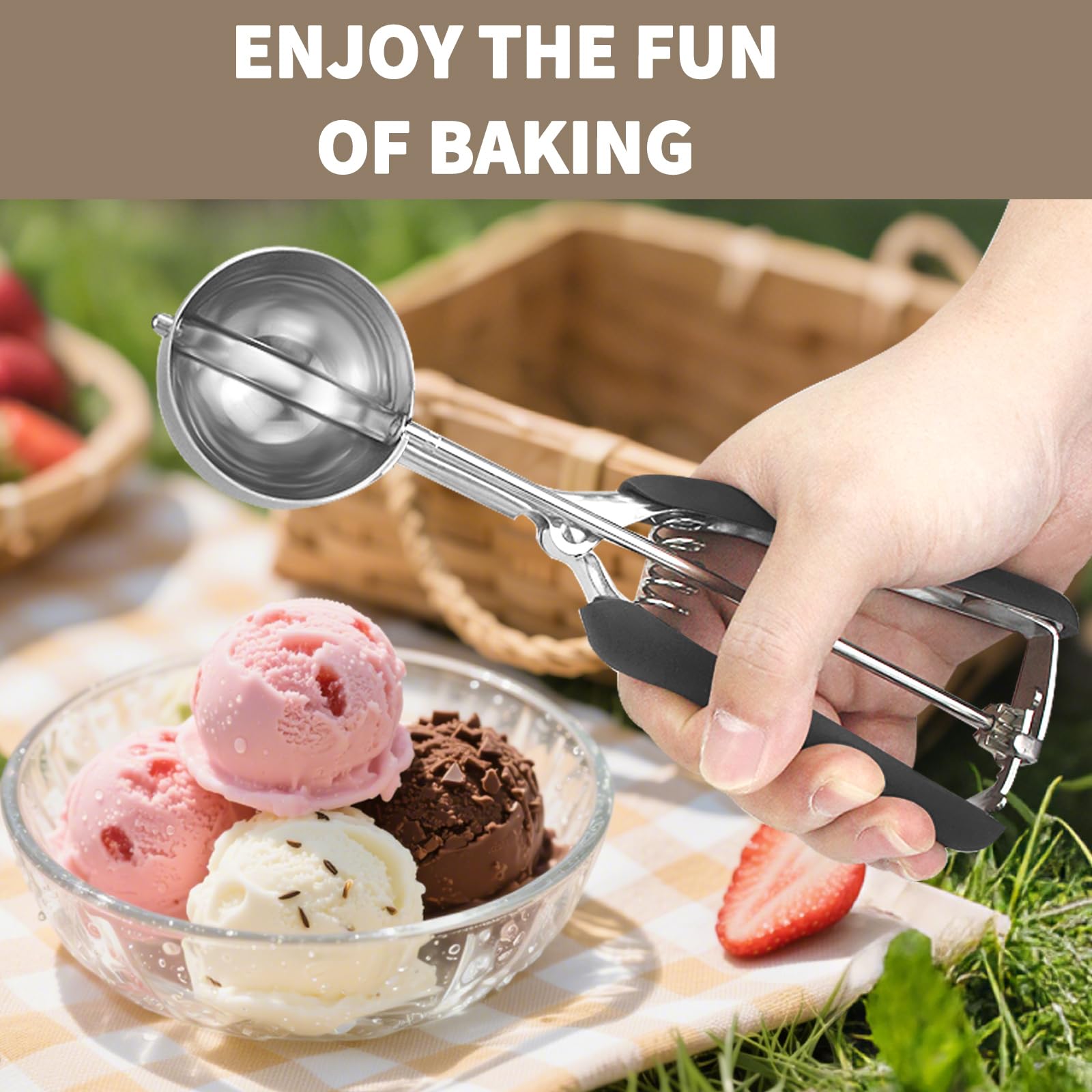 Grande paletta per biscotti, 3 cucchiai, misura #20, per impastare la cottura, paletta per gelato, porzione in acciaio inox per biscotti Jumbo, pancake, cupcake, polpette