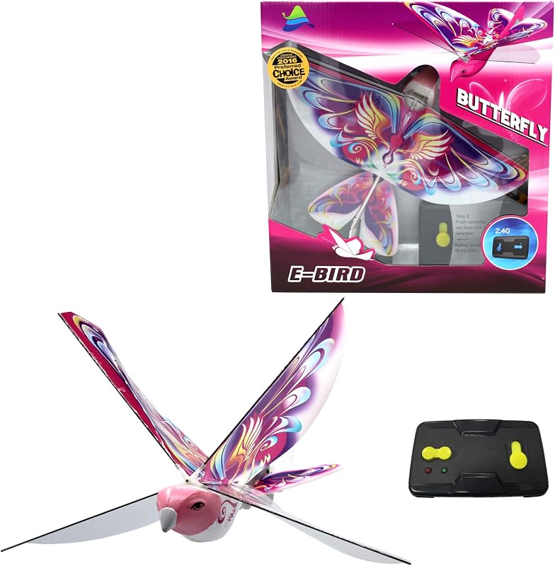eBird Pink Butterfly - Flying RC Bird Drone Toy for Kids. Indoor/Outdoor Remote Control Bionic Flapping Wings Bird Helicopter. USB Recharging. Creative Child Preferred Choice Award Winner