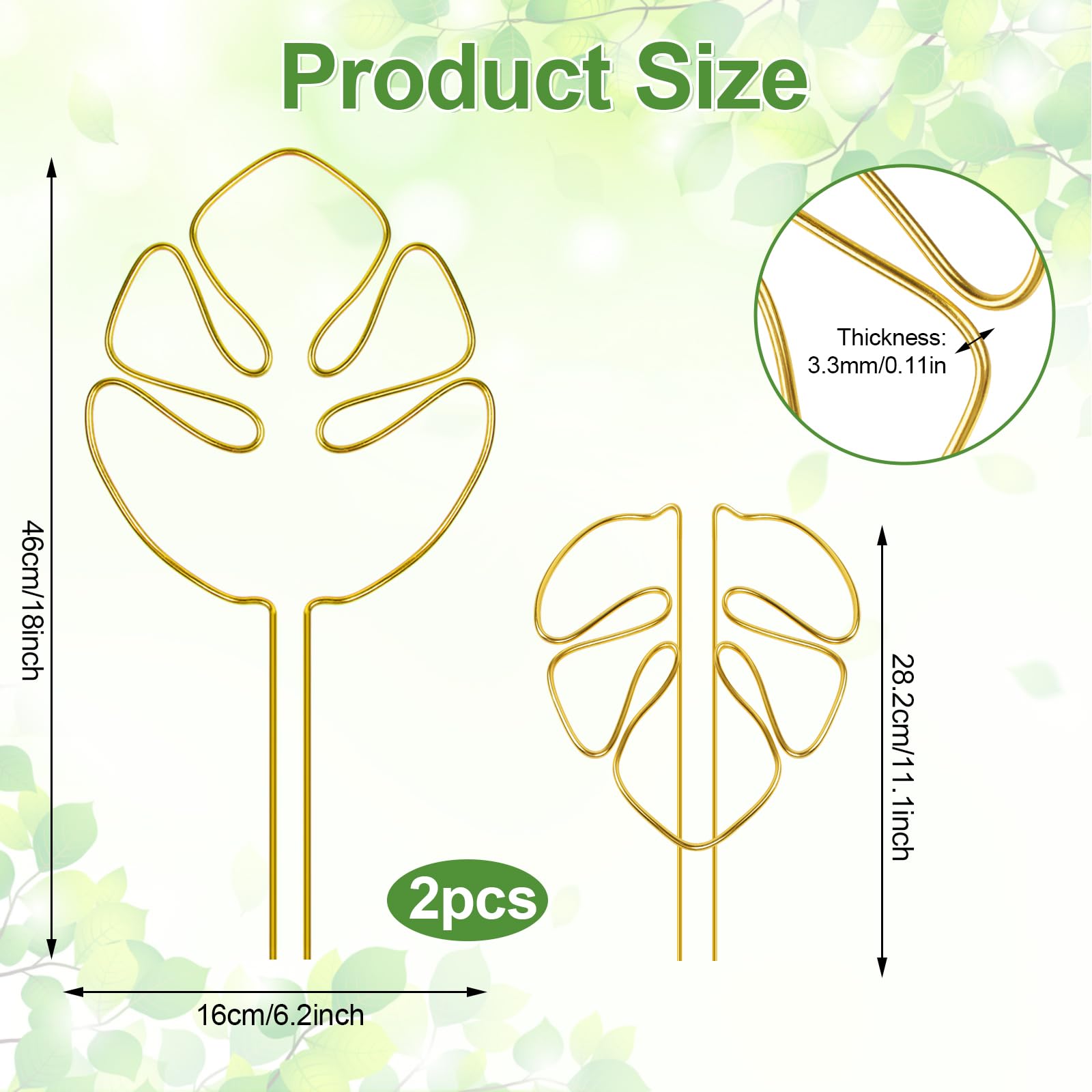 2 pcs Monstera Plant Support,Unique Monstera Shaped Plant Support Ring,Plant Support Stakes for Outdoor Plants and Indoor Plants (Gold)