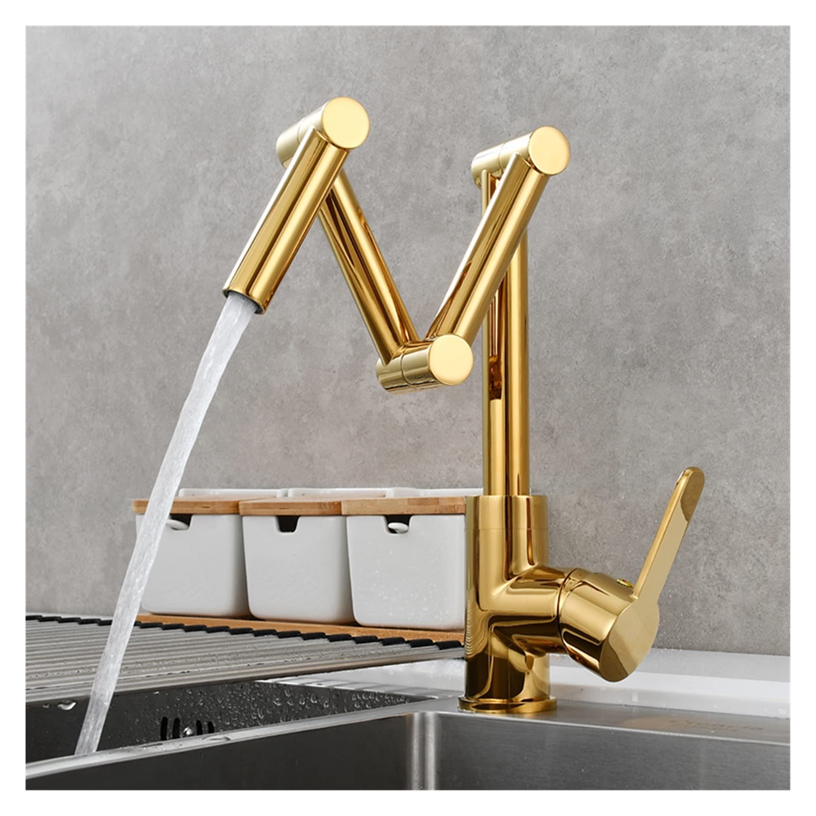 Cudtapi 1 Function Titanium Bathroom Faucet Brass Pot Filler Faucet Deck Mounted Three-Section Extension Folding Kitchen Triple Joint Swing Arm For Hot And Cold(1 Function Titanium)