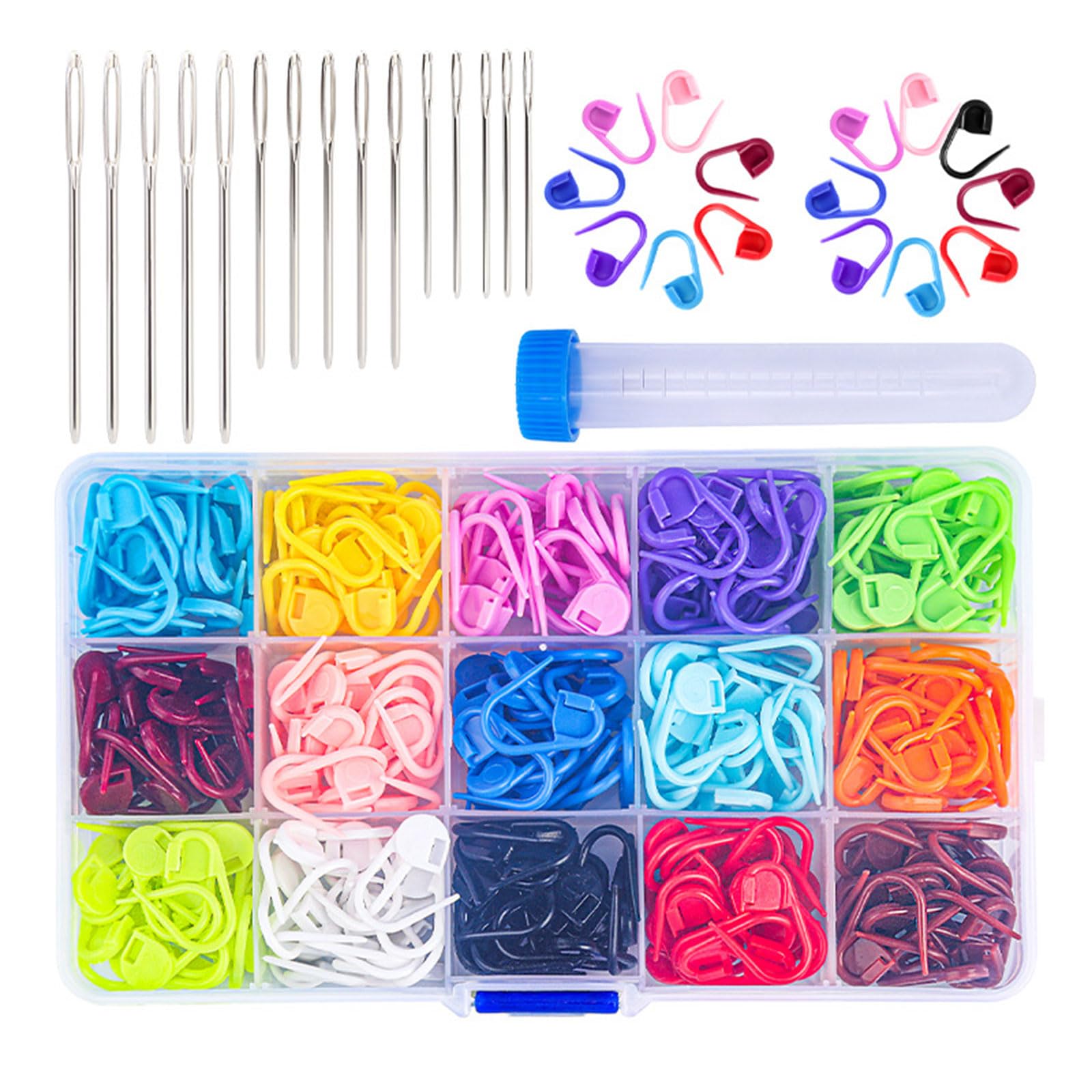 Jazuaiao 600 / 1500Pcs Knitting Markers Locking Stitching Markerswith 20 / 75Pcs Sewing Needle for Crocheting Knitting Sweater Sock Accessories