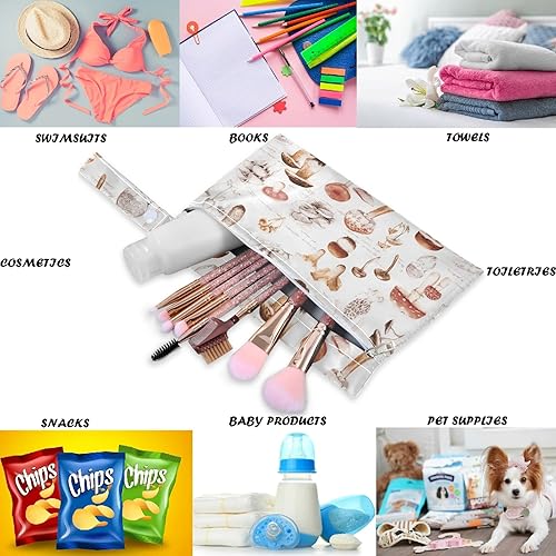 Miniatura 3 de visesunny Seta dibujada a mano, 2 bolsas húmedas con bolsillos con cremallera, lavable, reutilizable, espaciosa para viajes, playa, piscina