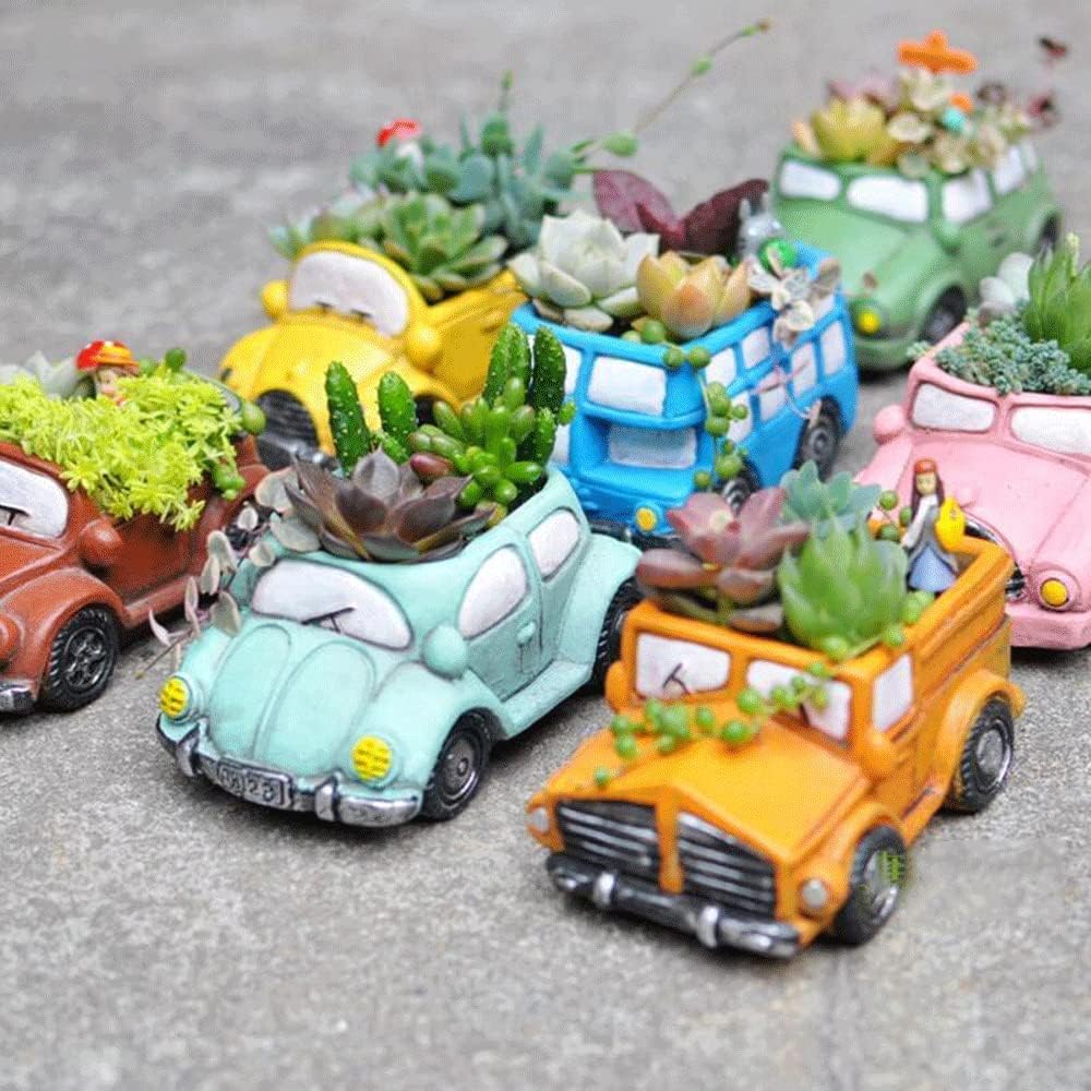 Plant Planter, Retro Beetles, Buses, Classic Cars, Convertibles, Designer Cars, Shuttles, Sports Cars, Trucks Flower Pot for Indoor Outdoor, Succulent Cactus Container Cement Vase