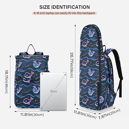 Miniatura 3 de Bolsa de tenis unisex de gran almacenamiento, ballena fluorescente, onda azul, 2 raquetas, bolsa con almohadilla protectora para adolescentes,