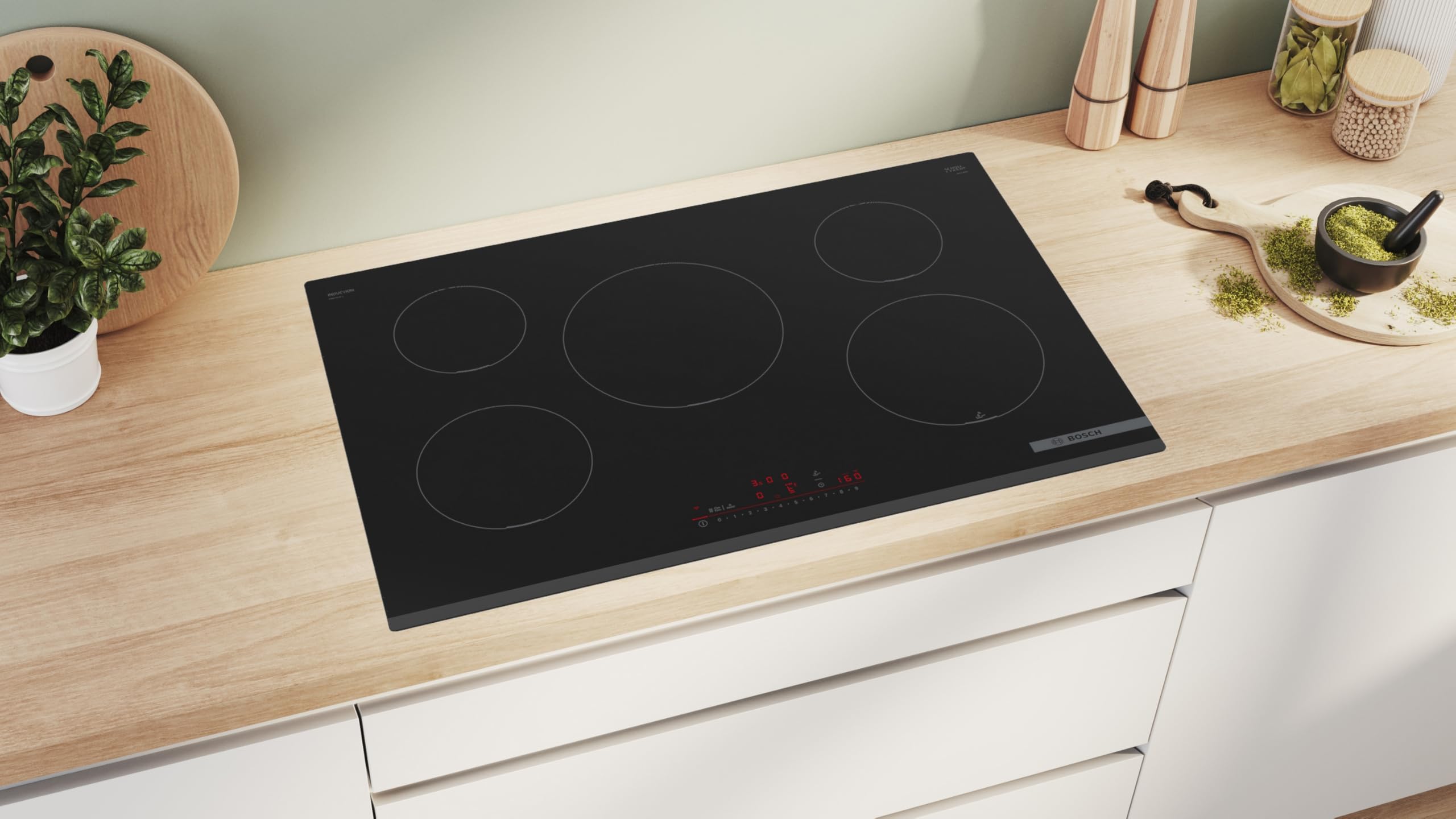 Bosch PIV831HC1E Série 6 - Plaque de cuisson intelligente à induction - 80 cm - Sans cadre - Commande de hotte aspirante - Capteur de cuisson - Bouton favori - Facile à utiliser - Power Boost