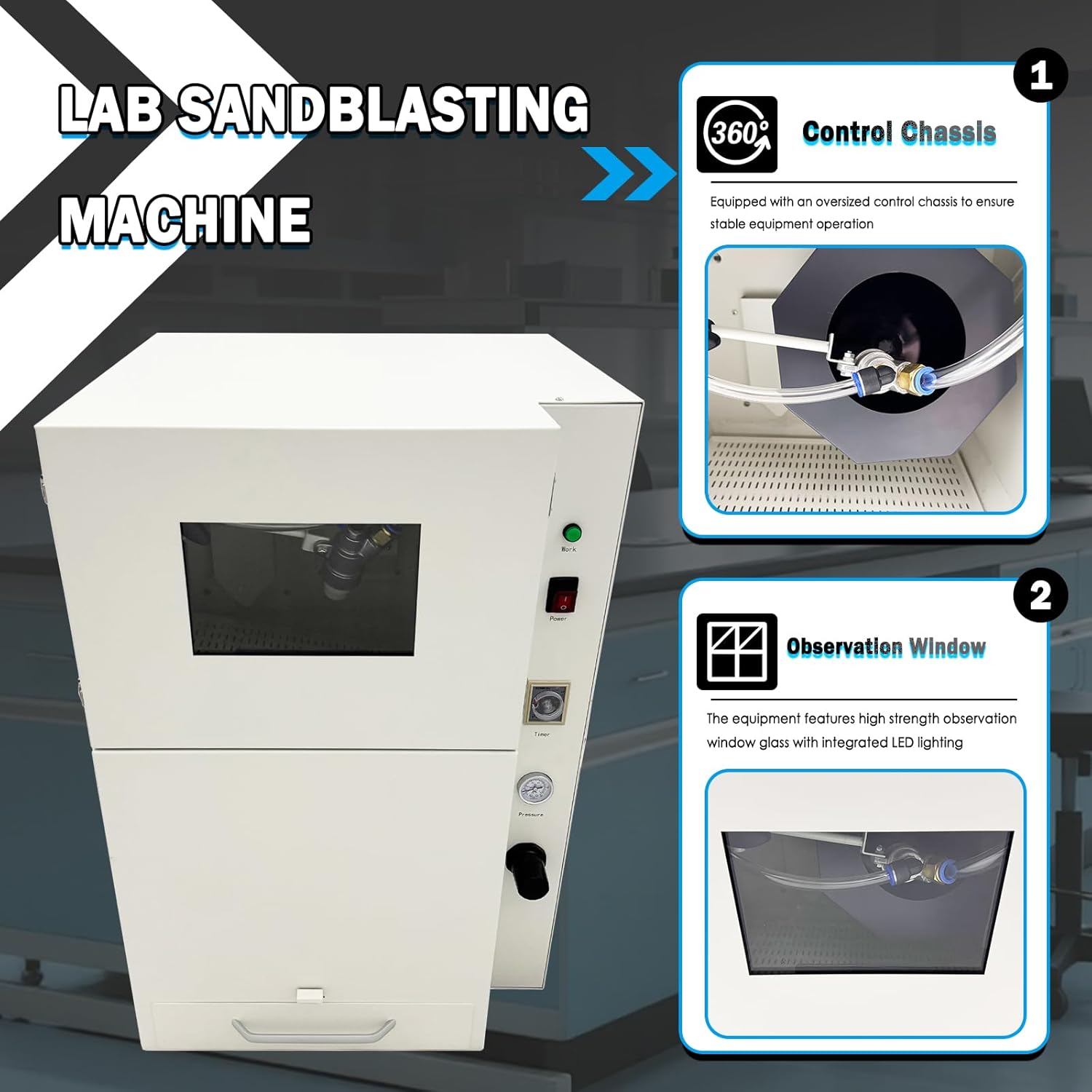 Automatic Power Sandblaster Lab Equipment Power Sandblasting Machine Adjustable Sandblasting Angle with LED Lighting 110V
