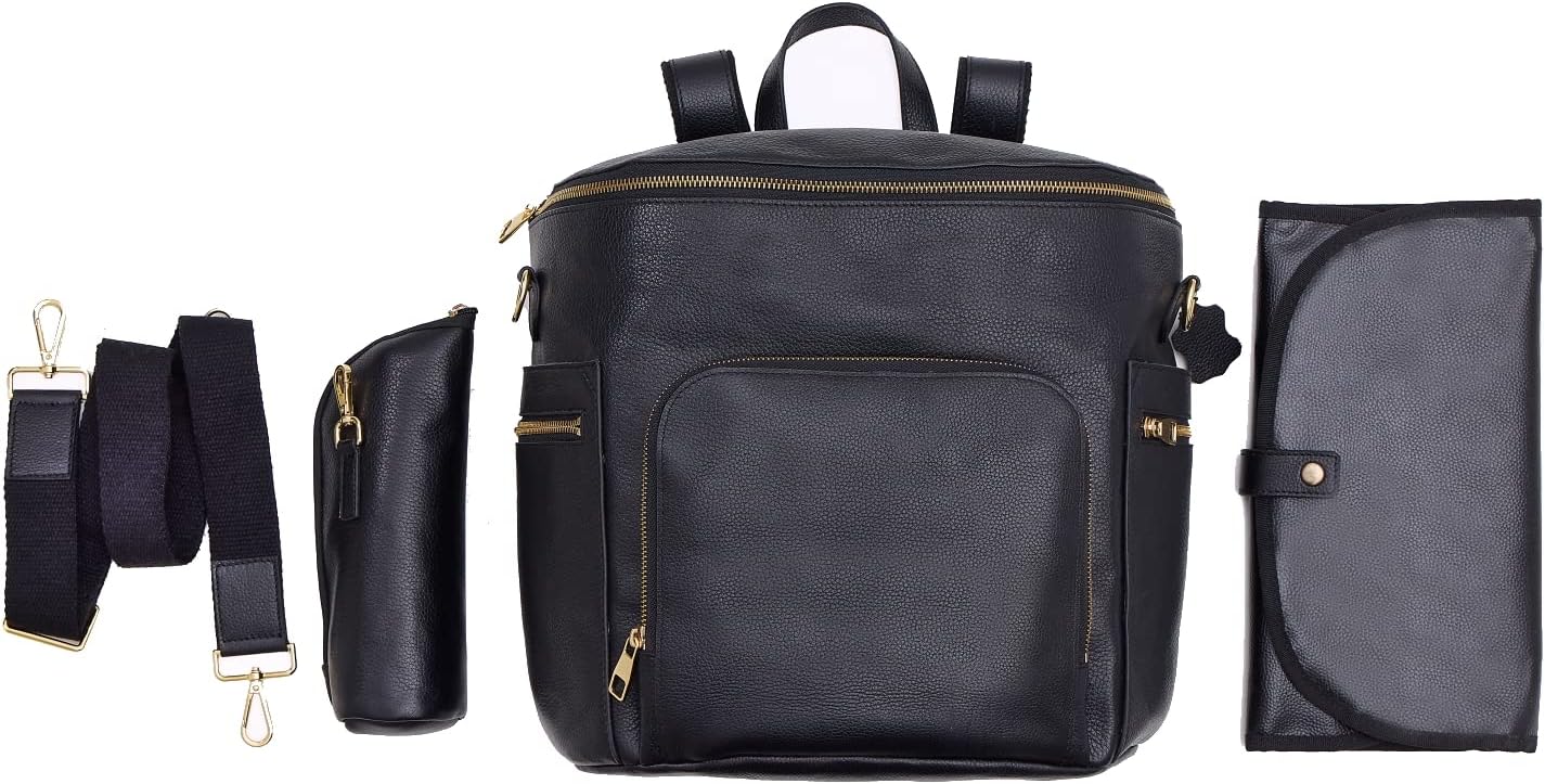 USRA Premium Genuine Leather Diaper Bag Multifunctional Backpack Crossbody for Woman, Baby, Nurse Bag Large Capacity for Travel, Work with Changing Pad Insulated Bottle Holder