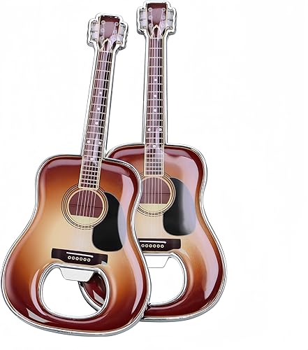 LanHong Juego de 2 piezas para abrebotellas de guitarra, cerveza en forma de guitarra, abridor de botellas, guitarra, regalo para bebedores, amantes