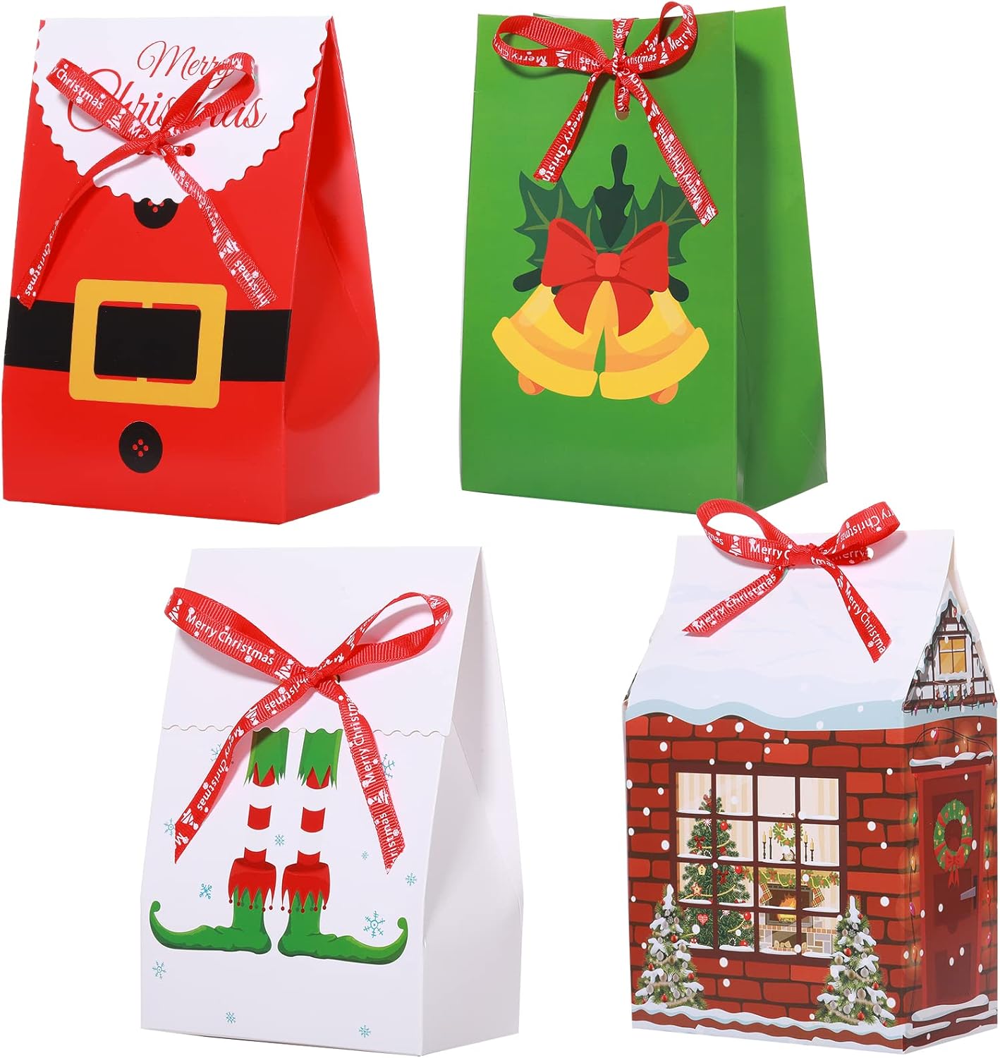 Sawysine 24 PCS Christmas Gift Bags Christmas Treat Boxes Christmas Paper Bags for