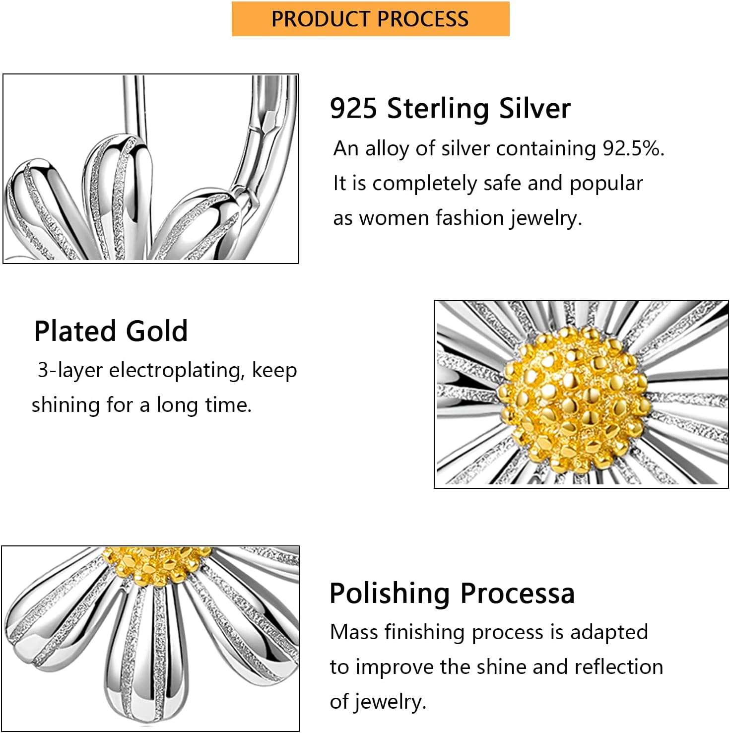 925 Sterling Silver Daisy Earrings 18K White Gold Plated Daisy Leverback Earrings Flower Dangle Drop Earrings for Women