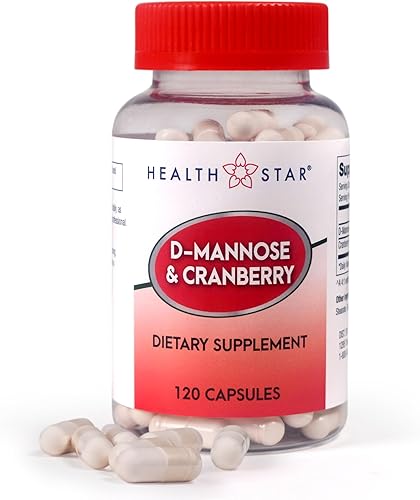 Health Star Suplemento dietético D-manosa y arándano, 1300 mg  Limpieza UTI y apoyo de la vejiga para mujeres y hombres  Fórmula vegana, sin OMG