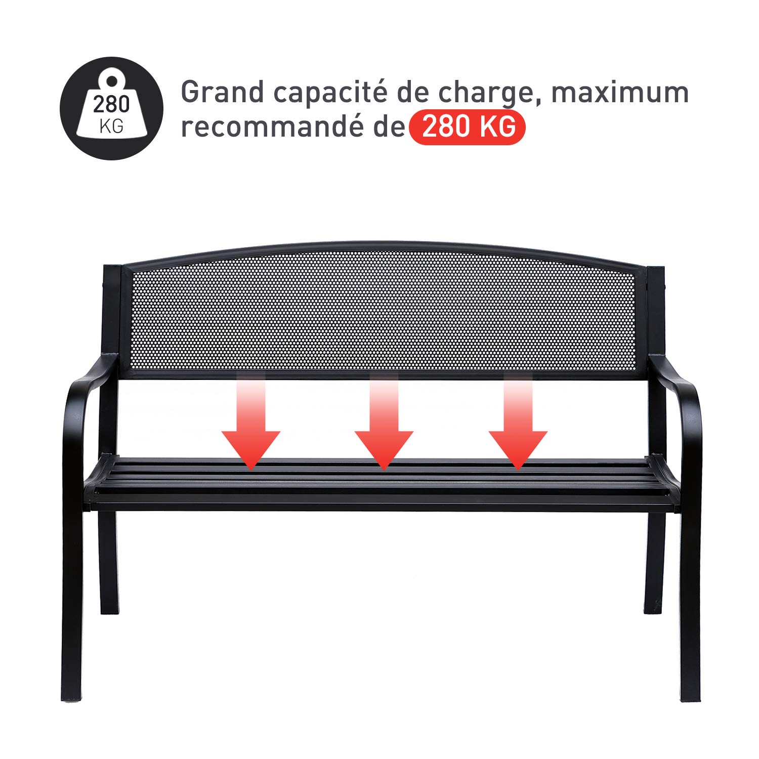Outsunny Banc 3 Places de Jardin terrasse Style Contemporain 127L x 60l x 87H cm métal époxy anticorrosion Noir
