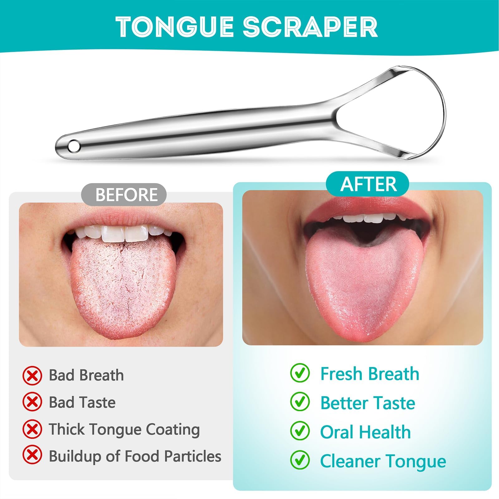 CARTZILLA EZ Cozy 2 Pack Tongue Scraper, Reduce Bad Breath, Stainless Steel Tongue Scraper for Adults and Kids, Metal Tongue Cleaner for Oral Care and Fresher Breath, Easy to Use Tongue Scraper 1