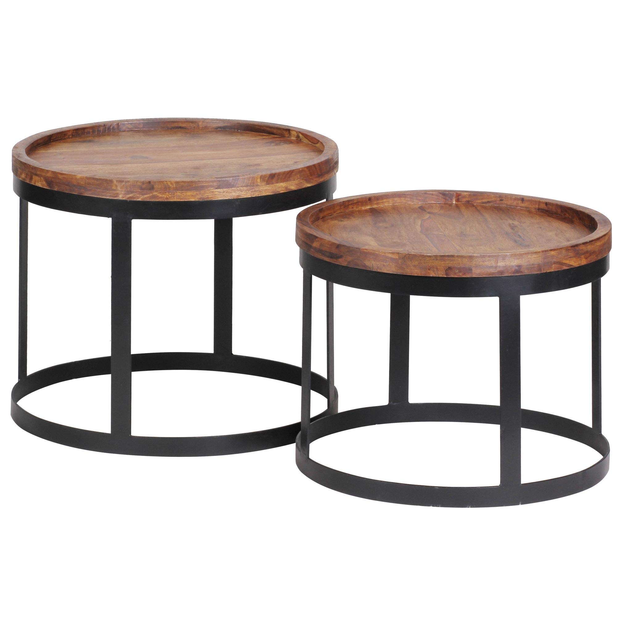 FineBuy Couchtisch 2er Set 53x53x45 cm Sheesham Massivholz Rund