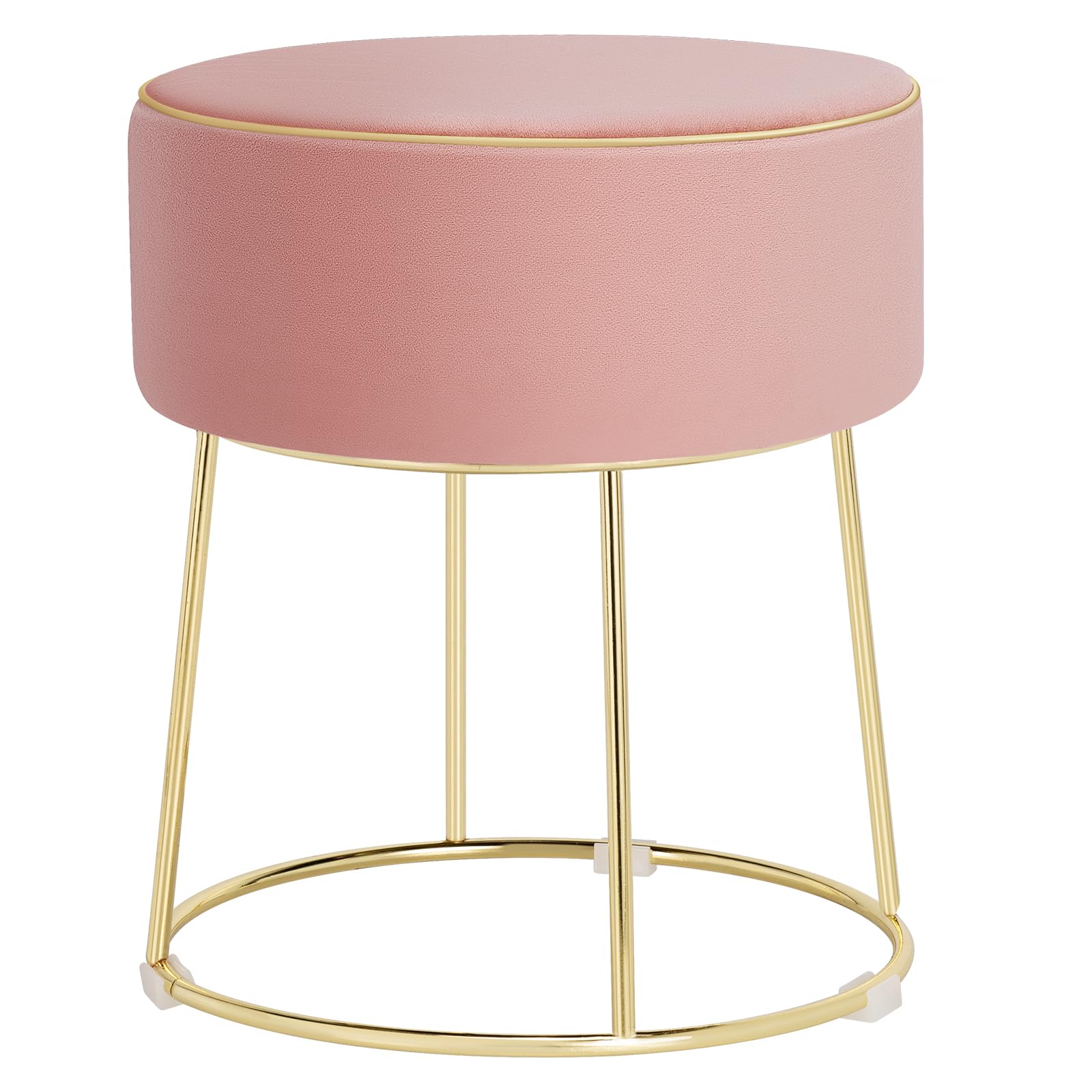 COSTWAY Tabouret Coiffeuse Rond, Pouf Coiffeuse en Velours Rembourré, Pouf Tabouret, Base en Métal, Coussinets Antidérapants, pour Salon, Chambre, Entrée, 35 × 35 × 41 cm (Rose)