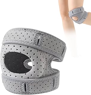 Rodillera Wellness - Rodilleras ajustables para aliviar el dolor de rodilla con almohadillas de gel - Rodillera de neopreno transpirable para correr y entrenar deportivo (gris, L)