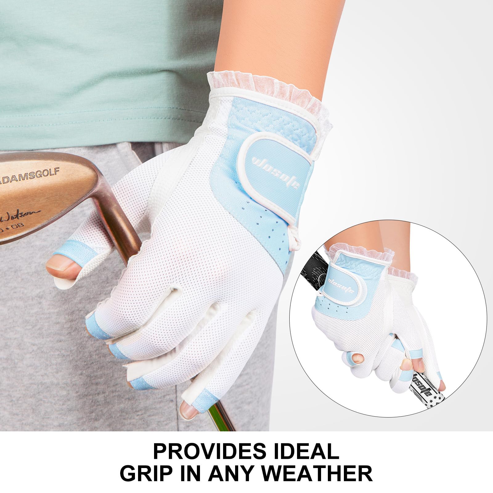 1 Paar Damen Golfhandschuhe, Fingerlose, Atmungsaktive Golfhandschuhe, Sonnenschutz Touchscreen Fäustlinge, Sporthandschuhe für die Linke und Rechte Hand,Blue,S(Length18cm)