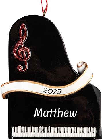 Personalized Piano Musical Instrument Christmas Ornament 2026 | Piano with Treble Clef Music Ornament for Christmas Tree | Custom Pianist Gift