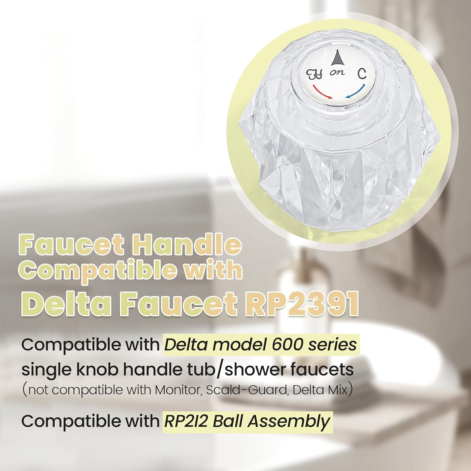Faucet Handle for Delta RP2391 Single Handle Faucet Repair Kit, Tub Faucet Handle Replacement, Shower Knob Fits for Delta 600 Series Tub/Shower Faucets
