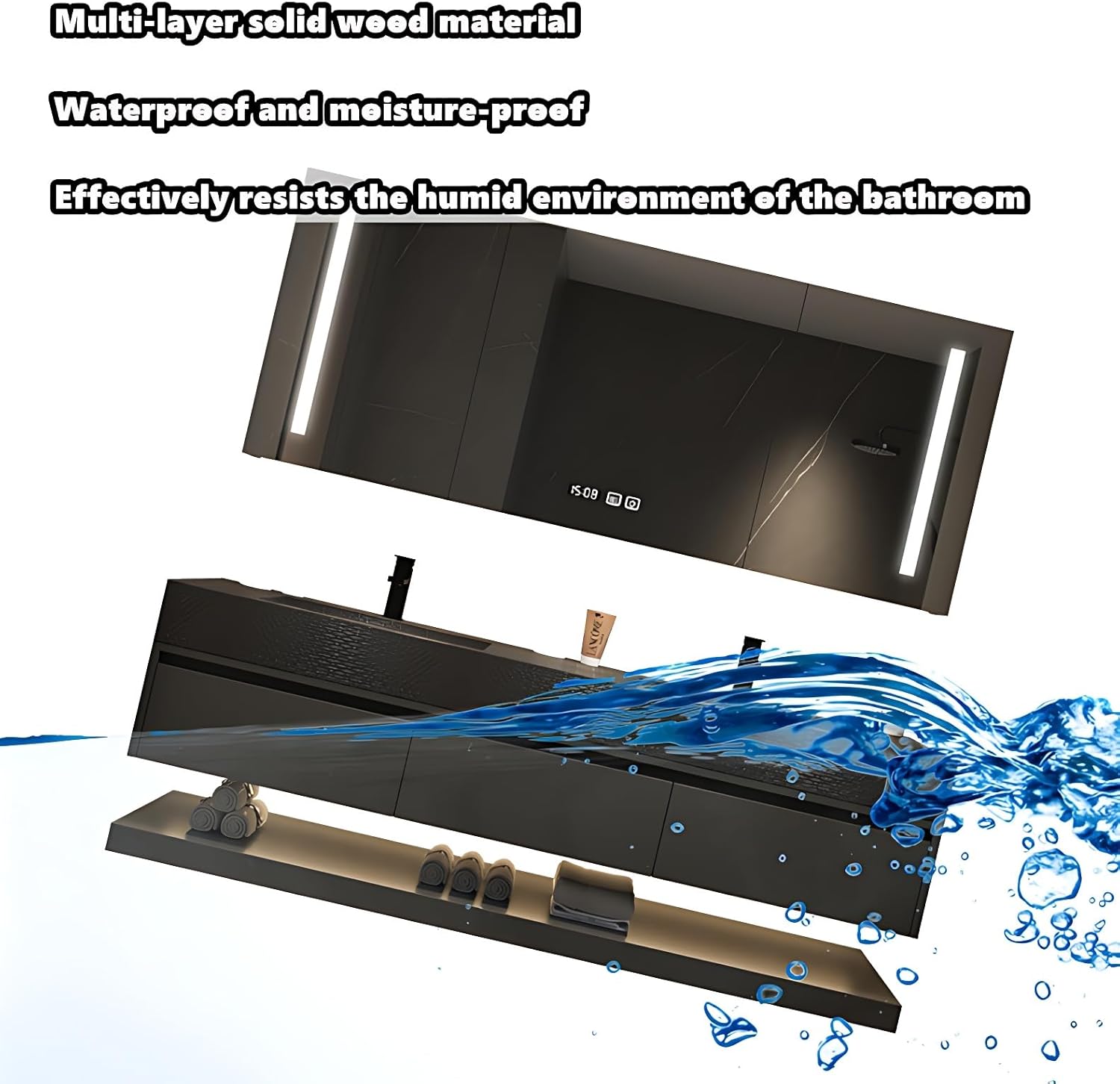 Bathroom Vanity with Sink - Floating Bathroom Vanity Set | Includes LED Smart Defogging Medicine Cabinet | Multi-Layer Solid Wood Material | Luxury and Elegant Design | Wall Mounted