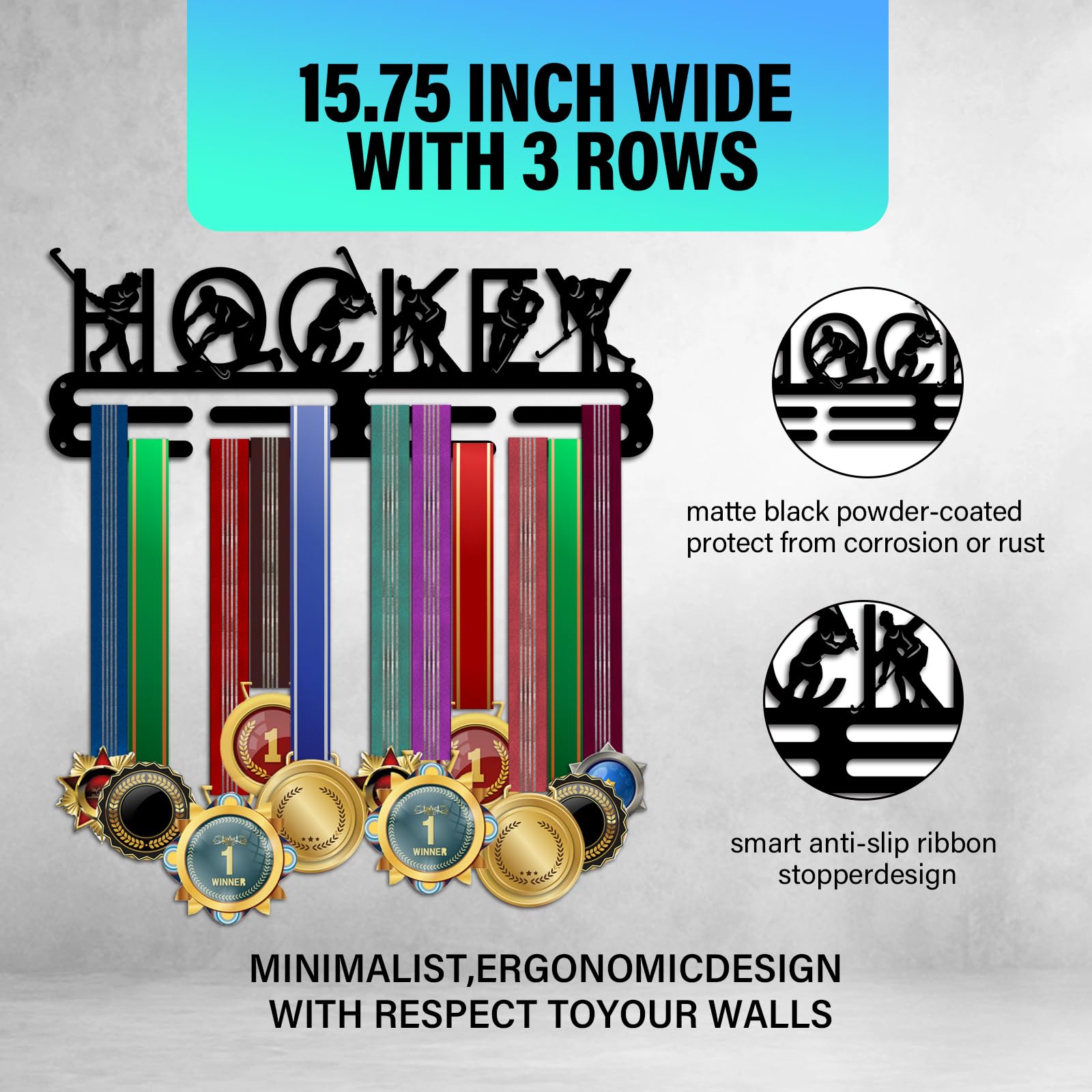 PH PandaHall Soporte para medallas de hockey, soporte para medallas de hockey, 15.7 pulgadas, colgador de cinta, exhibición de medallas, estante de pared, atletas deportivos, premios Cheer