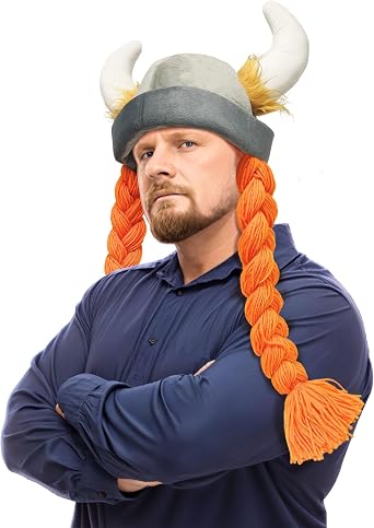 Viking Hat Viking Costume Helmet with Horns Warrior Plush Hat | Viking Hat with Horns Plush Helmet for Warrior Barbarian Medieval Costume Party Dress Up And Photos