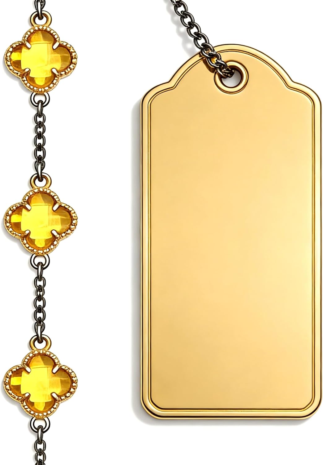 13. Golden Yellow Crystal Four Leaf Motif On A Gold Base Functioning As A Sunny Luggage Tags and Bright Suitcase Accessory SL034