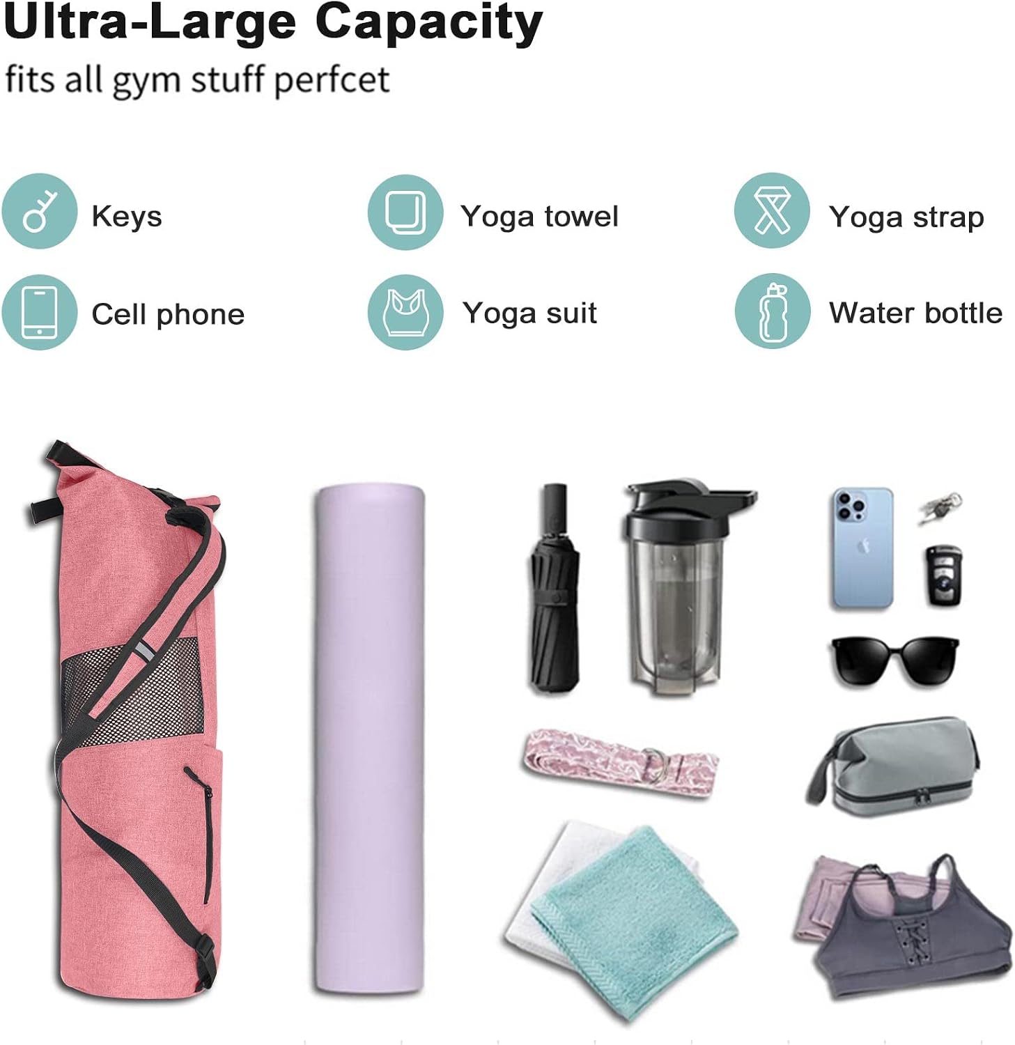 Explore Land Oxford Yoga Mat Storage Bag with Breathable Window and Large Pocket for Up to 1/2 1/4 Inches Extra-Thick Yoga Mat