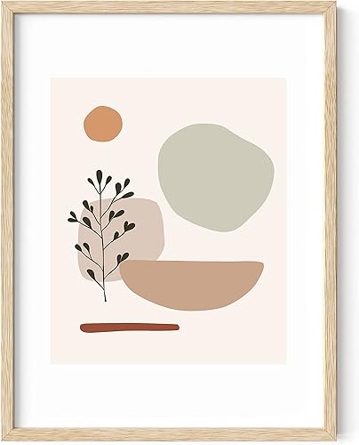 HAUS AND HUES Arte de pared bohemio de mediados de siglo, impresión minimalista moderna y arte bohemio neutro, pintura de hojas tropicales beige,