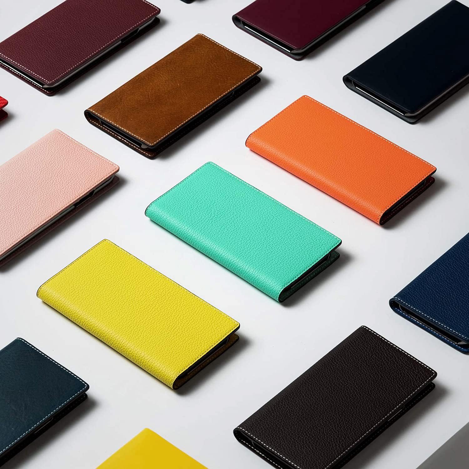 D8 Neon Full Grain Leather Wallet Case for iPhone 14 Plus - Handcrafted Diary Style with Card Holders and Side Cash Pocket, Gift Box Included (Lemon)