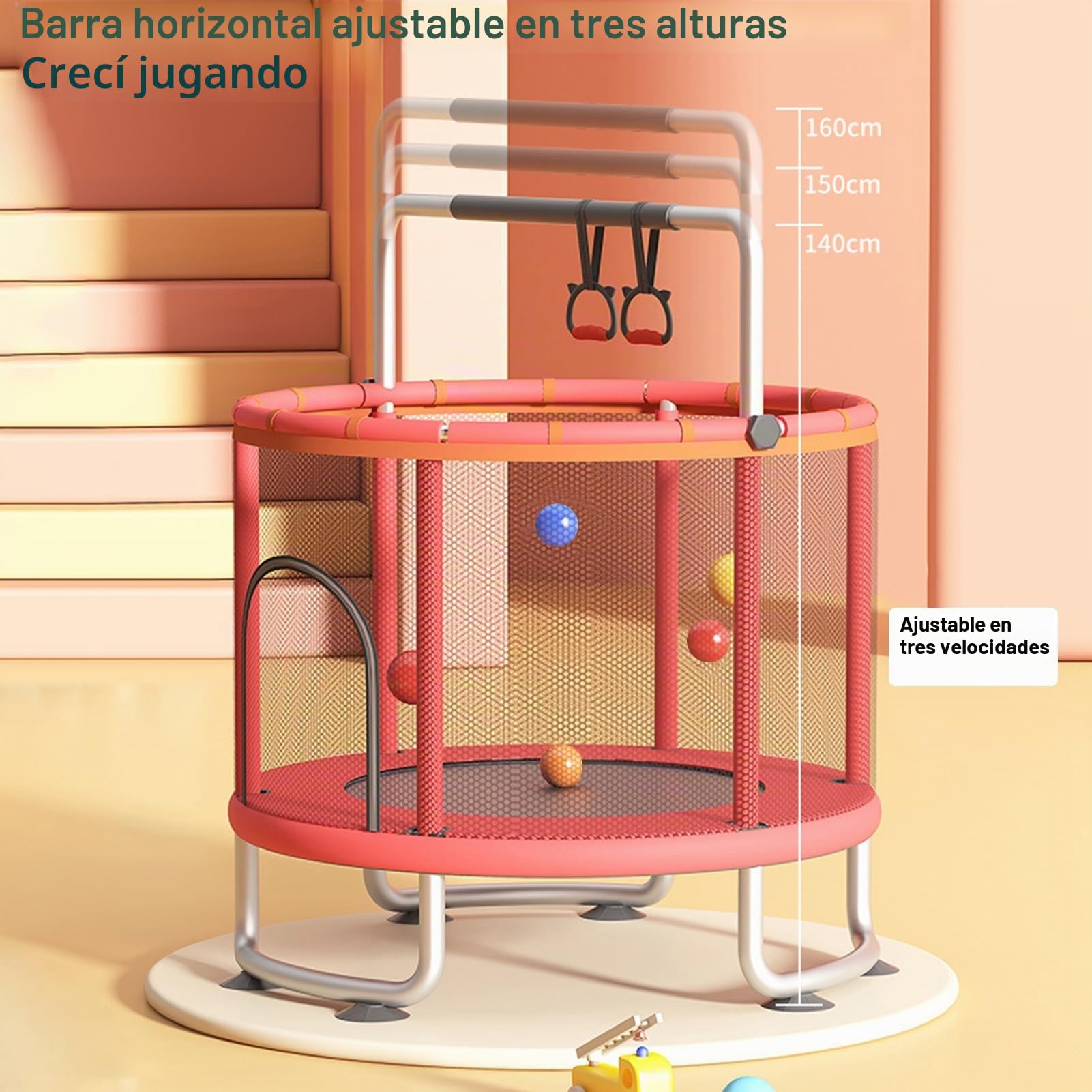 Trampolín infantil de 60 pulgadas con canasta de baloncesto, columpio y pelotas de océano – Red de seguridad de 360 grados, carga máxima de 440 libras, cama elástica interior para niños de 3 a 8 años